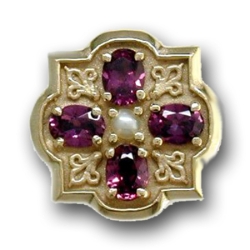N611 14K GR RHODOLITE SLIDE WITH DIAMOND CENTER-FLEUR DE LIS DETAIL 